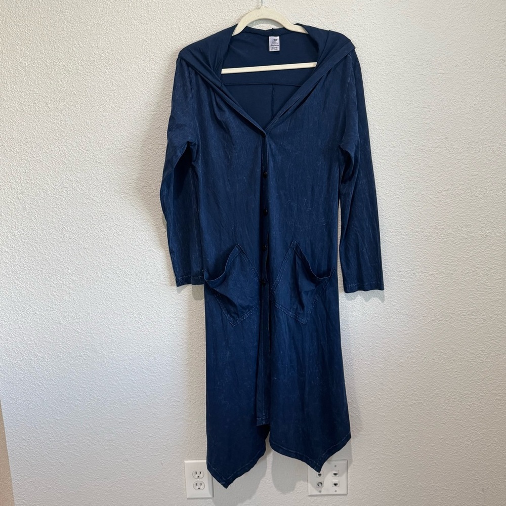 VTG‎ Magdalena Womens Medium Acid Wash Button Down Lagenlook Cardigan Blue Long